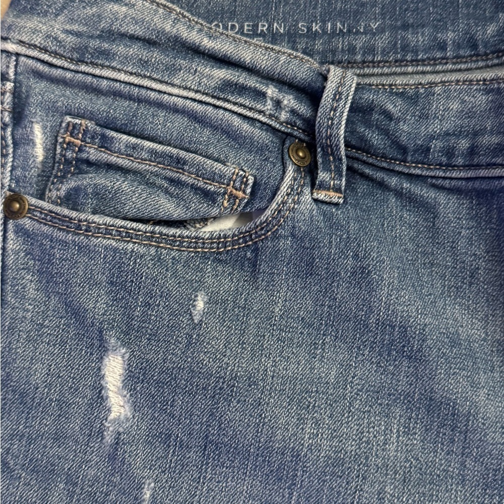 Ann Taylor 30 / 10 Modern Skinny 7/8 Crop Jeans Blue Distressed - Picture 5 of 5